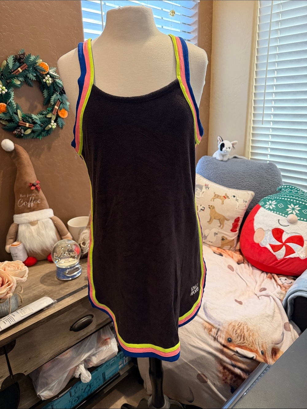 Black Women’s Swim Coverup with Neon Stripe Trim